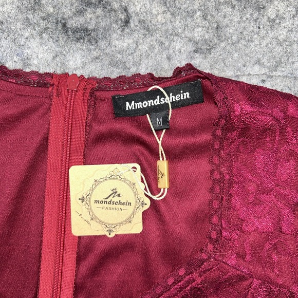 Mondschein Cocktail‎ Dress Women's Medium Maroon Satin Floral Lace Elegant Party - Picture 6 of 9